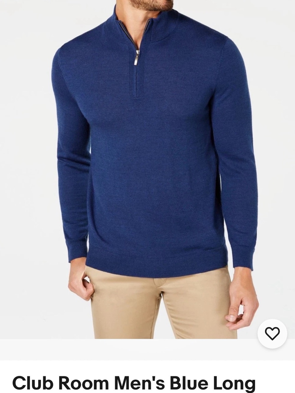 NWT Club Room Men's Blue Long Sleeve Quarter Zip Pullover WOOL Sweater size M